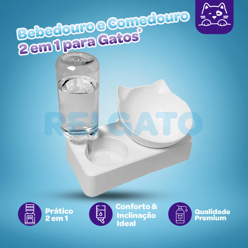 Bebedouro e Comedouro Ergonômico para Gatos - 2 em 1 - Rei Gato©