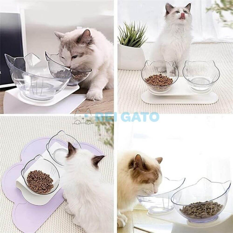 Comedouro Duplo Ergonômico Para Gatos - REI GATO©️   + Brinde Exclusivo