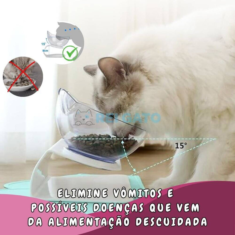 Comedouro Duplo Ergonômico Para Gatos - REI GATO©️   + Brinde Exclusivo