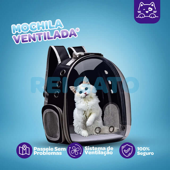 Mochila de Transporte Para Gatos Ventilada - REI GATO©️  + Brinde Exclusivo