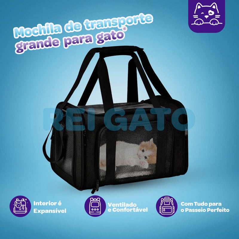 Mochila Ventilada para Transporte de Gatos (Avião, Carro) - Rei Gato©