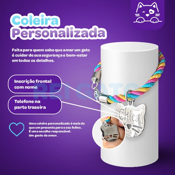 Coleira Personalizada + Plaquinha de identificação - Edição Limitada - Rei Gato©